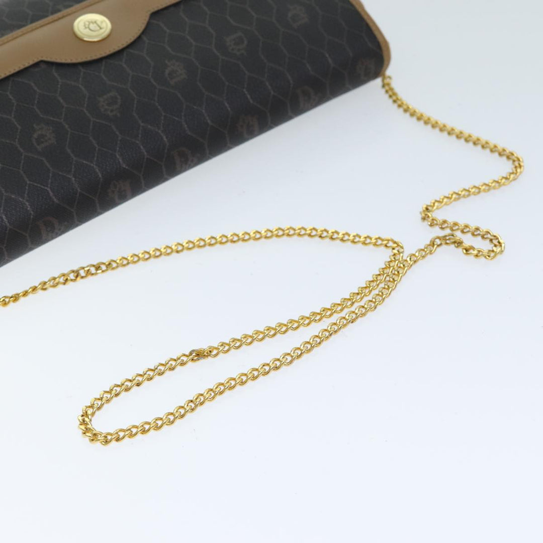 CHRISTIAN Dior Honeycomb Canvas Chain Bag PVC Leather Black Auth bs14329