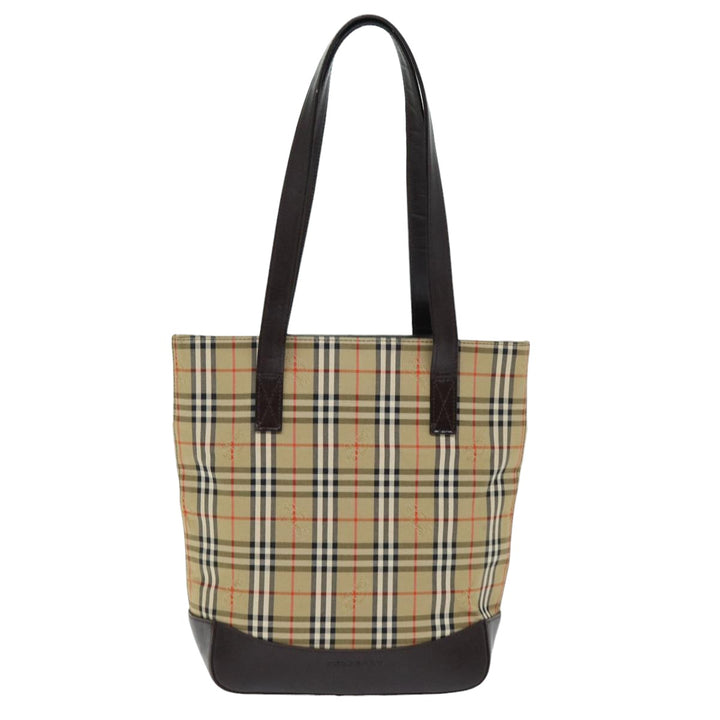 Burberry Nova Check Tote Bag Canvas Leather Beige Auth bs14347