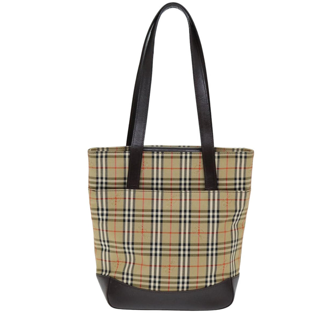 Burberry Nova Check Tote Bag Canvas Leather Beige Auth bs14347