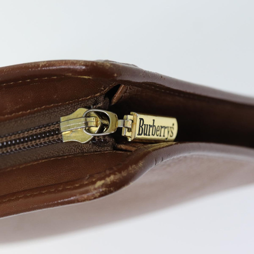BurberrySs Clutch Bag Leather Brown Auth bs14350