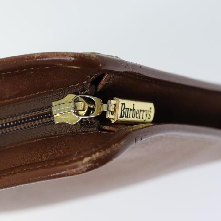 BurberrySs Clutch Bag Leather Brown Auth bs14350