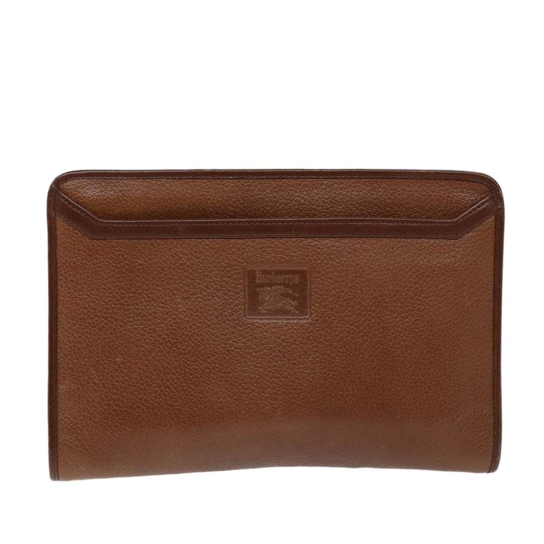 BurberrySs Clutch Bag Leather Brown Auth bs14350