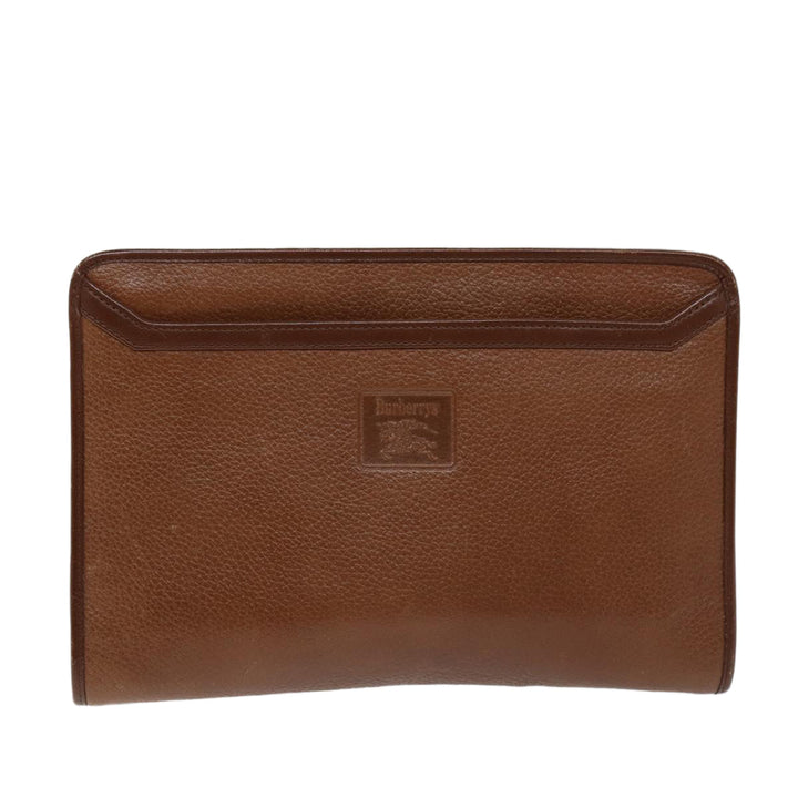 BurberrySs Clutch Bag Leather Brown Auth bs14350