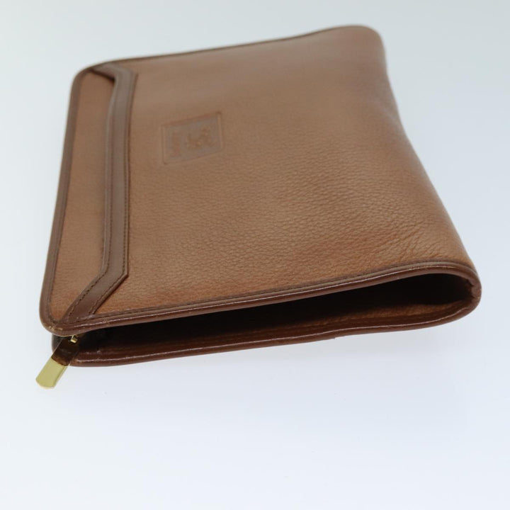 BurberrySs Clutch Bag Leather Brown Auth bs14350