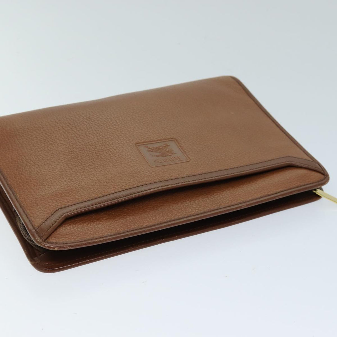 BurberrySs Clutch Bag Leather Brown Auth bs14350