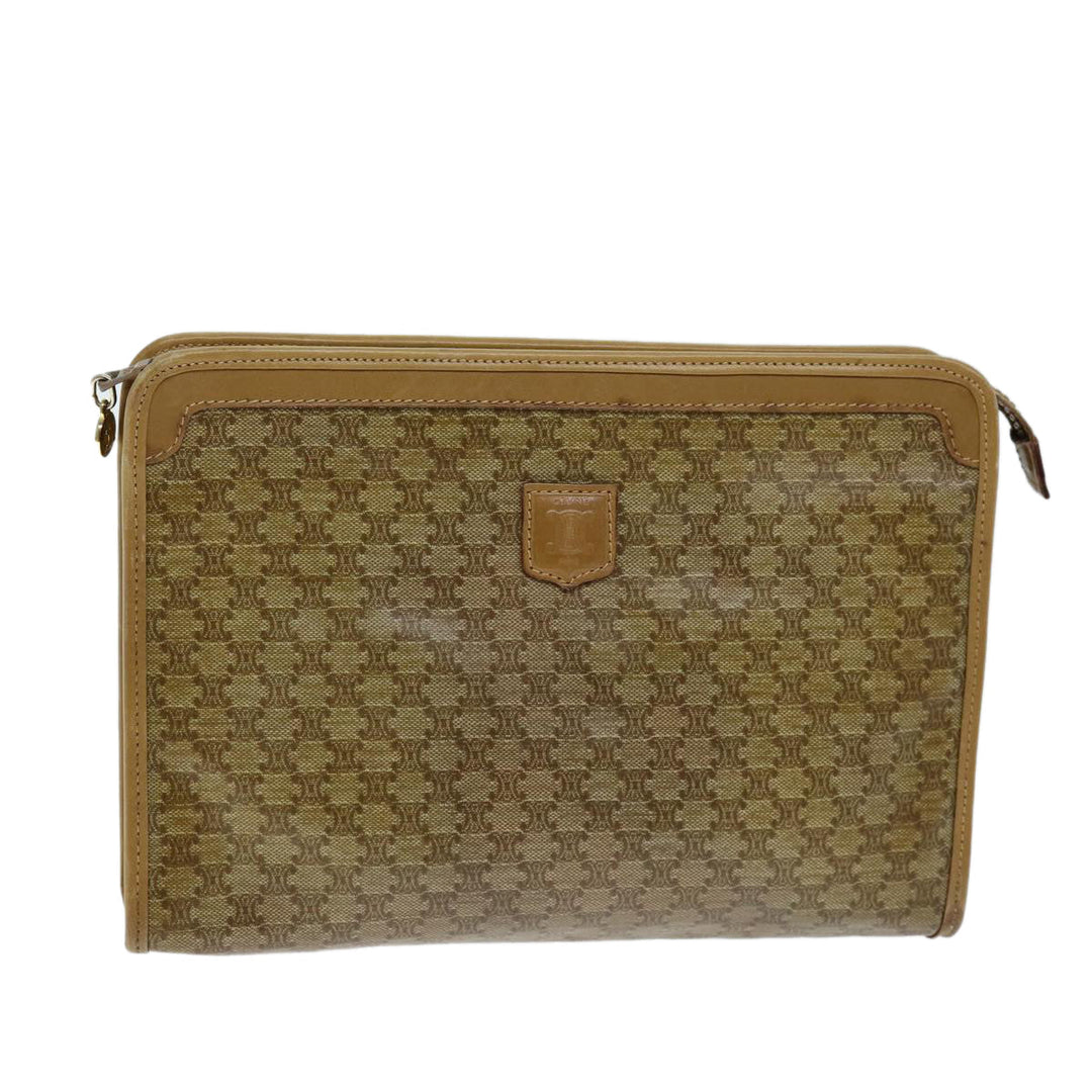 Celine Macadam Canvas Clutch Bag Beige Auth bs14378