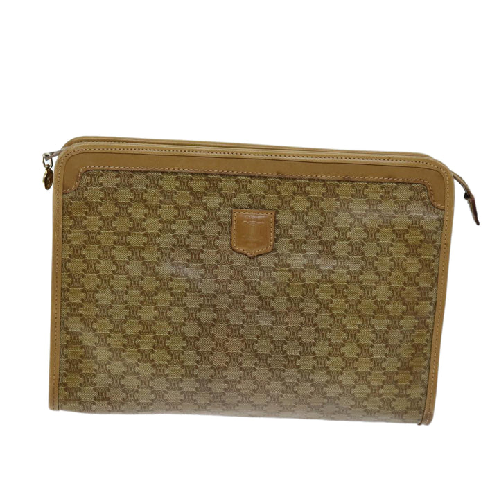 Celine Macadam Canvas Clutch Bag Beige Auth bs14378