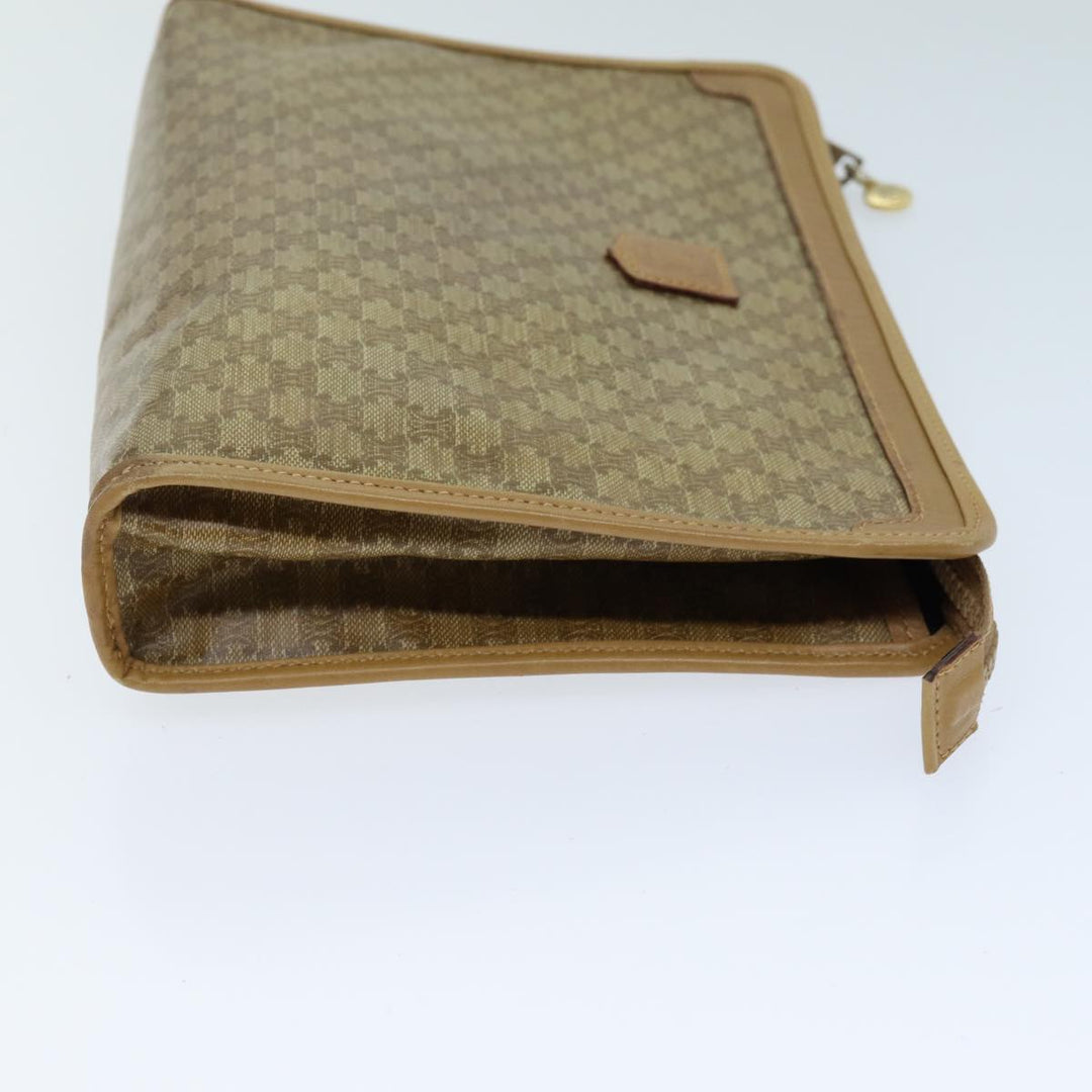 Celine Macadam Canvas Clutch Bag Beige Auth bs14378
