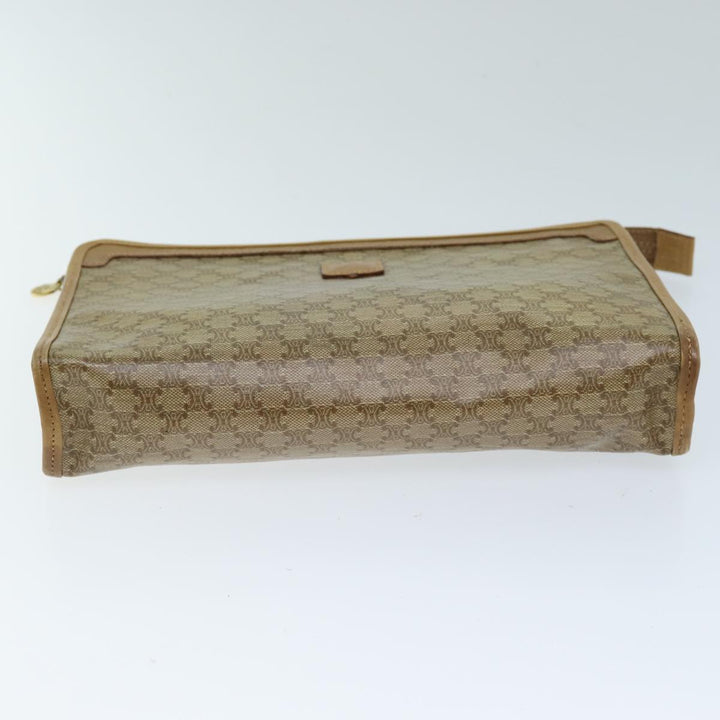 Celine Macadam Canvas Clutch Bag Beige Auth bs14378