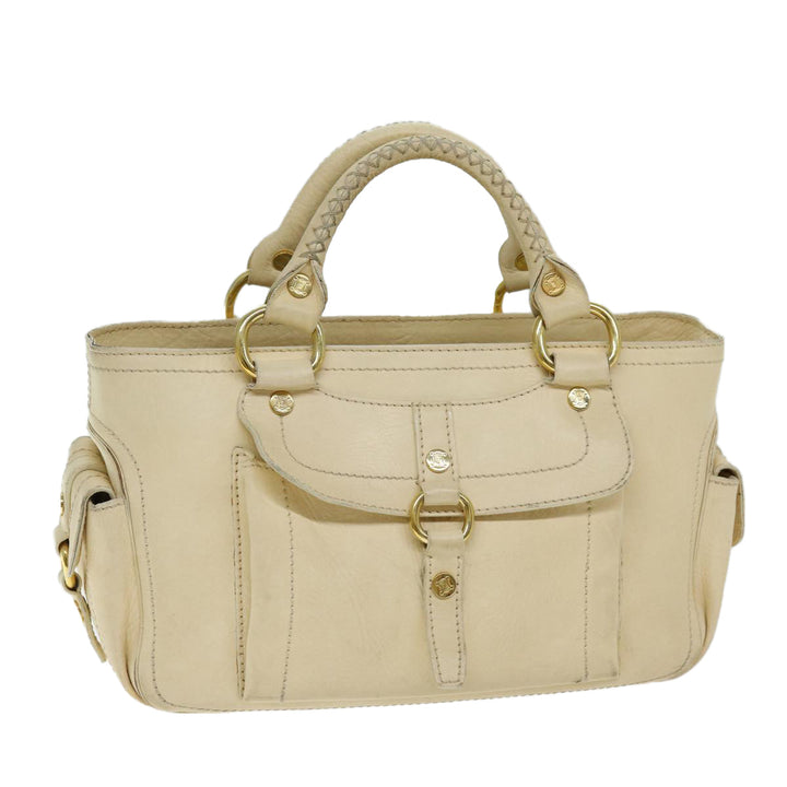 Celine Boogie bag Hand Bag Leather Beige Auth bs14379