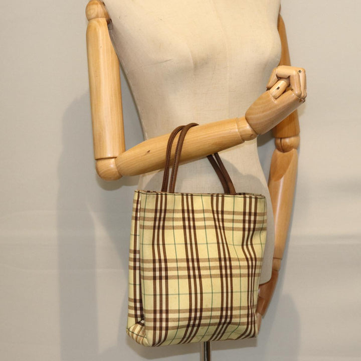 Burberry Nova Check Hand Bag Canvas Yellow Auth bs14382