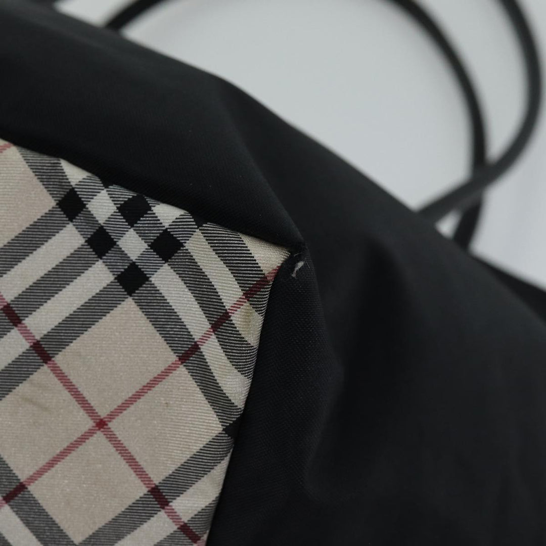 Burberry Nova Check Blue Label Tote Bag Nylon Black Beige Auth bs14385