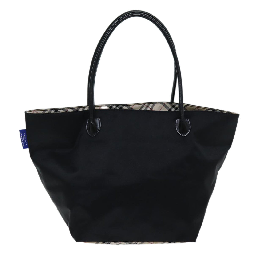 Burberry Nova Check Blue Label Tote Bag Nylon Black Beige Auth bs14385