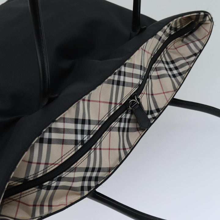 Burberry Nova Check Blue Label Tote Bag Nylon Black Beige Auth bs14385