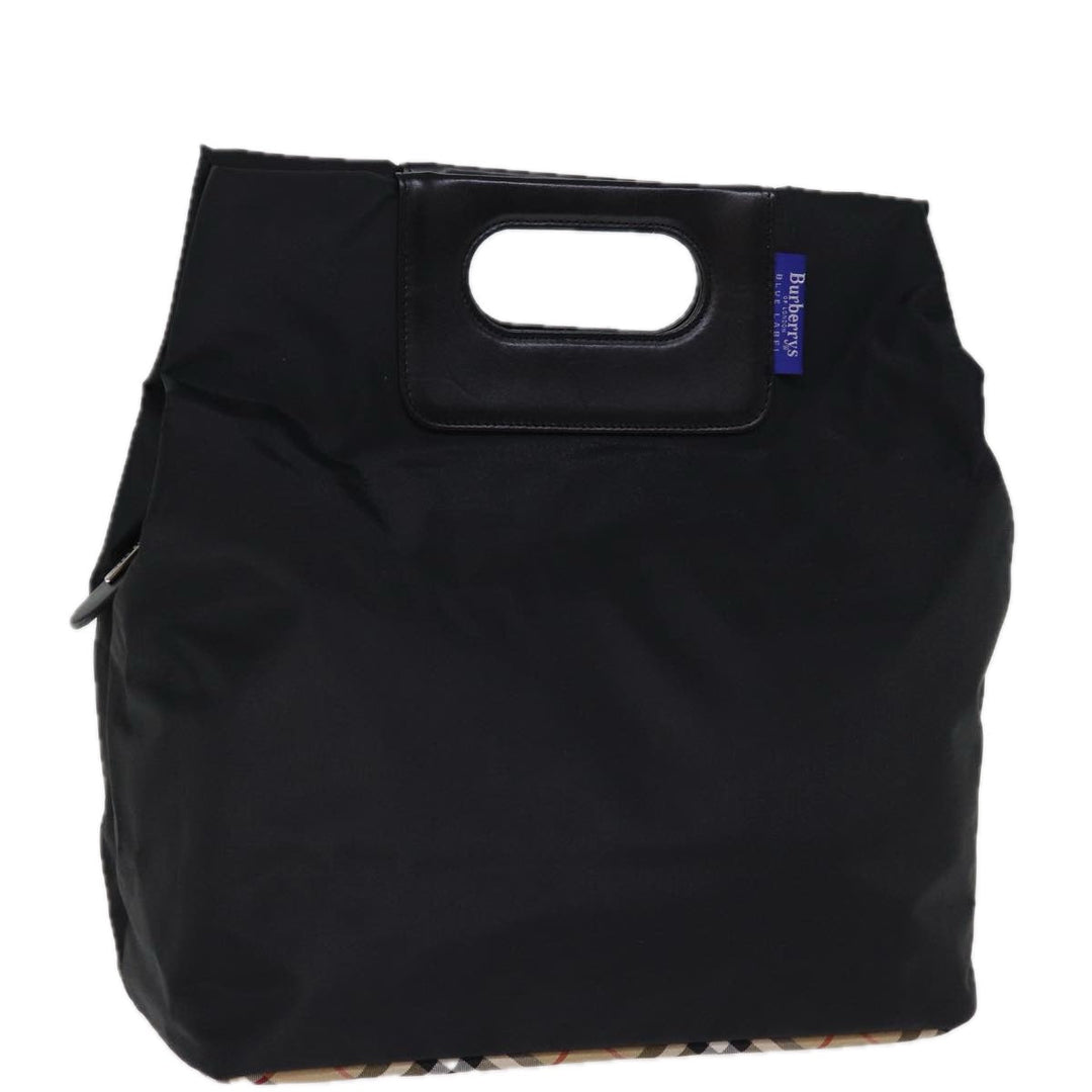 BurberrySs Nova Check Blue Label Hand Bag Nylon Black Beige Auth bs14388