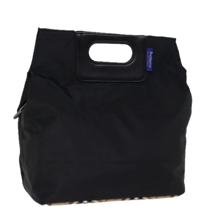 BurberrySs Nova Check Blue Label Hand Bag Nylon Black Beige Auth bs14388