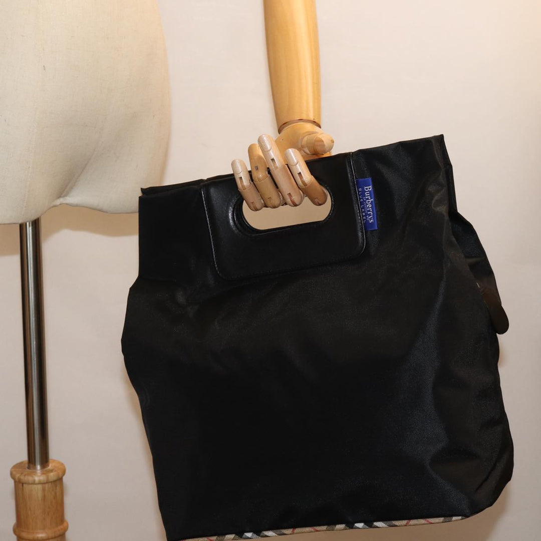 BurberrySs Nova Check Blue Label Hand Bag Nylon Black Beige Auth bs14388