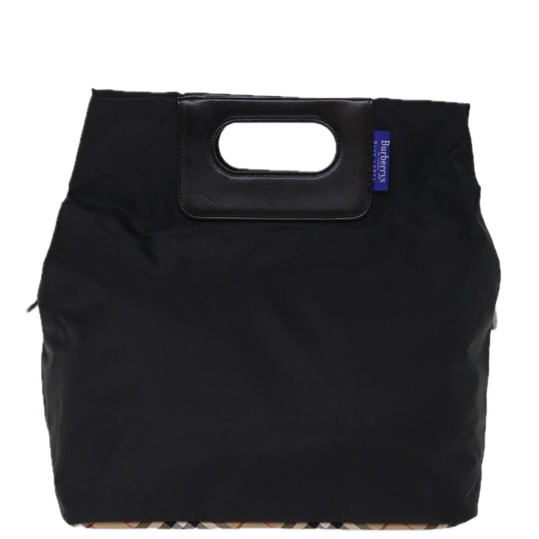 BurberrySs Nova Check Blue Label Hand Bag Nylon Black Beige Auth bs14388