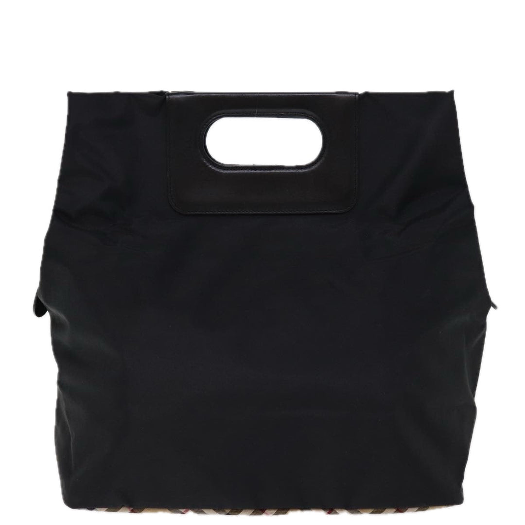 BurberrySs Nova Check Blue Label Hand Bag Nylon Black Beige Auth bs14388