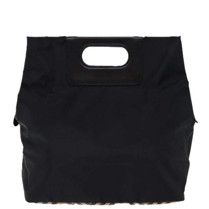 BurberrySs Nova Check Blue Label Hand Bag Nylon Black Beige Auth bs14388