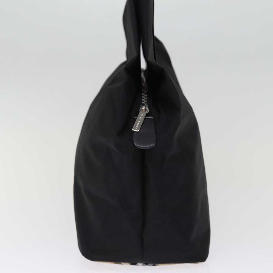 BurberrySs Nova Check Blue Label Hand Bag Nylon Black Beige Auth bs14388
