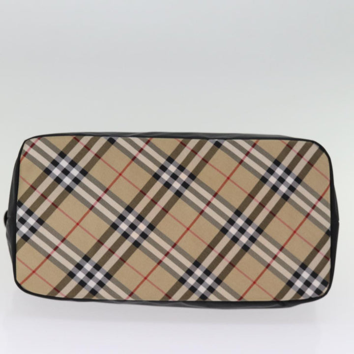 BurberrySs Nova Check Blue Label Hand Bag Nylon Black Beige Auth bs14388