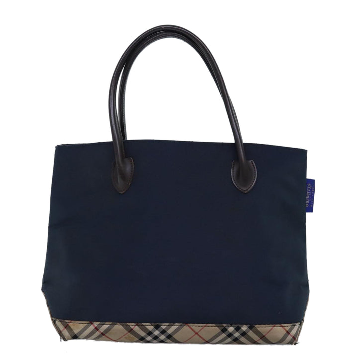 BurberrySs Nova Check Blue Label Tote Bag Nylon Black Beige Auth bs14389