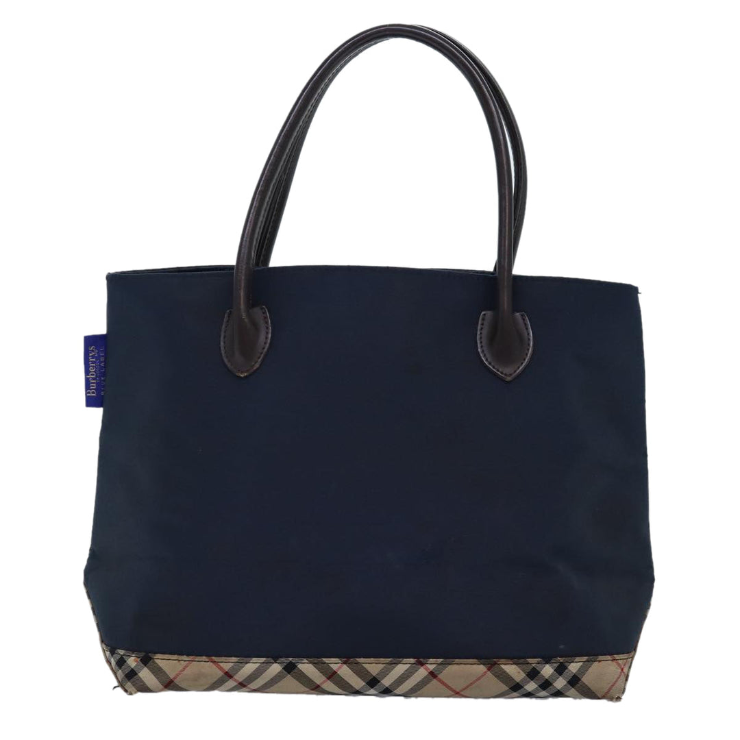 BurberrySs Nova Check Blue Label Tote Bag Nylon Black Beige Auth bs14389