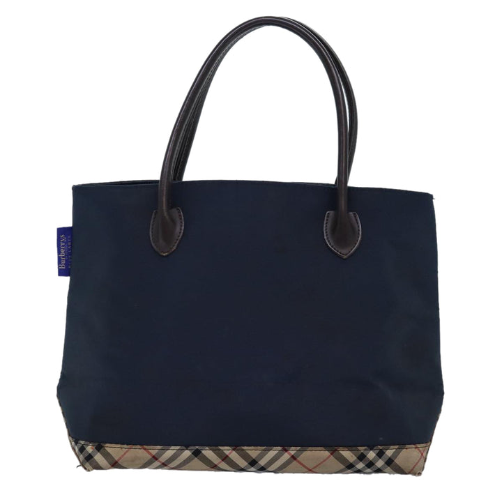 BurberrySs Nova Check Blue Label Tote Bag Nylon Black Beige Auth bs14389
