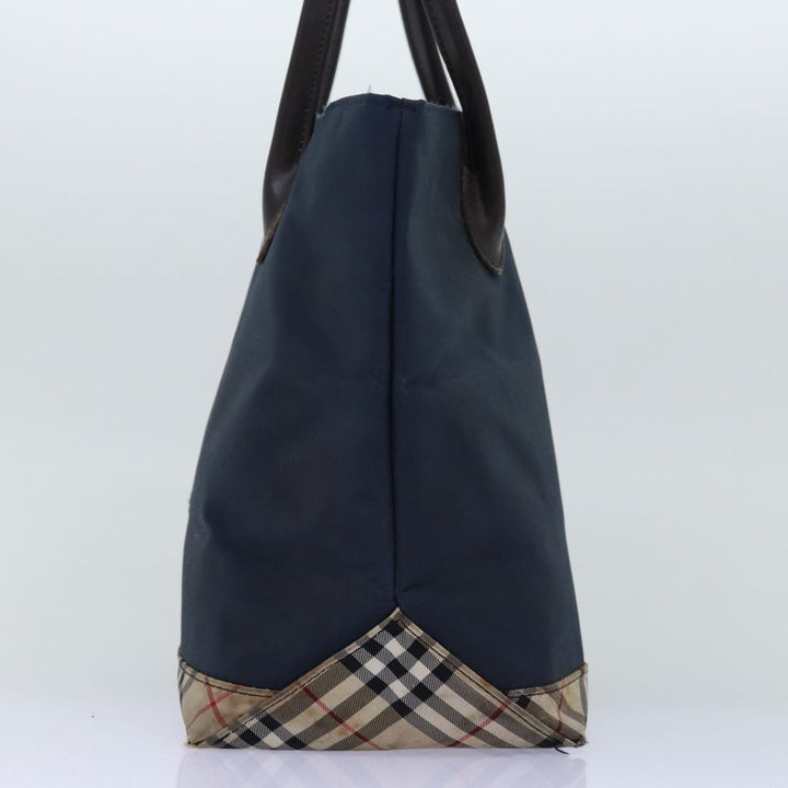 BurberrySs Nova Check Blue Label Tote Bag Nylon Black Beige Auth bs14389