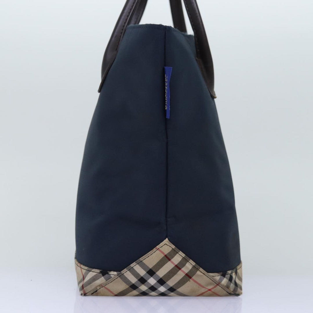 BurberrySs Nova Check Blue Label Tote Bag Nylon Black Beige Auth bs14389