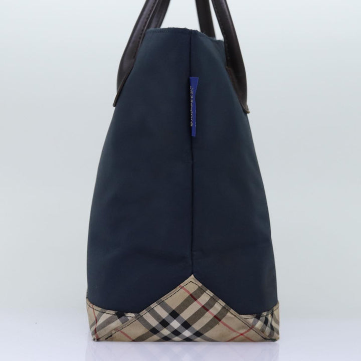 BurberrySs Nova Check Blue Label Tote Bag Nylon Black Beige Auth bs14389