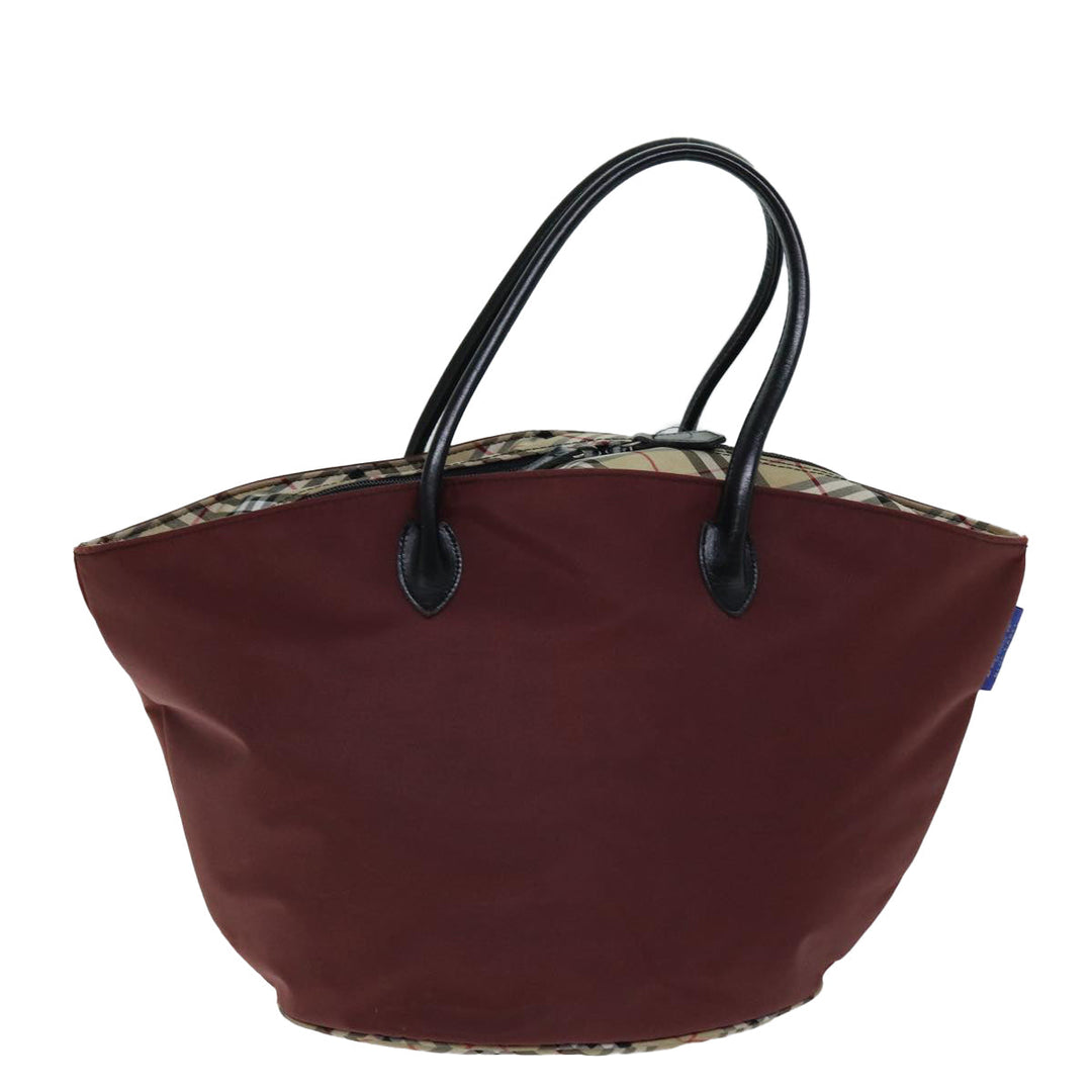 BURBERRYSs Nova Check Blue Label Tote Bag Nylon Beige Bordeaux Auth bs14390