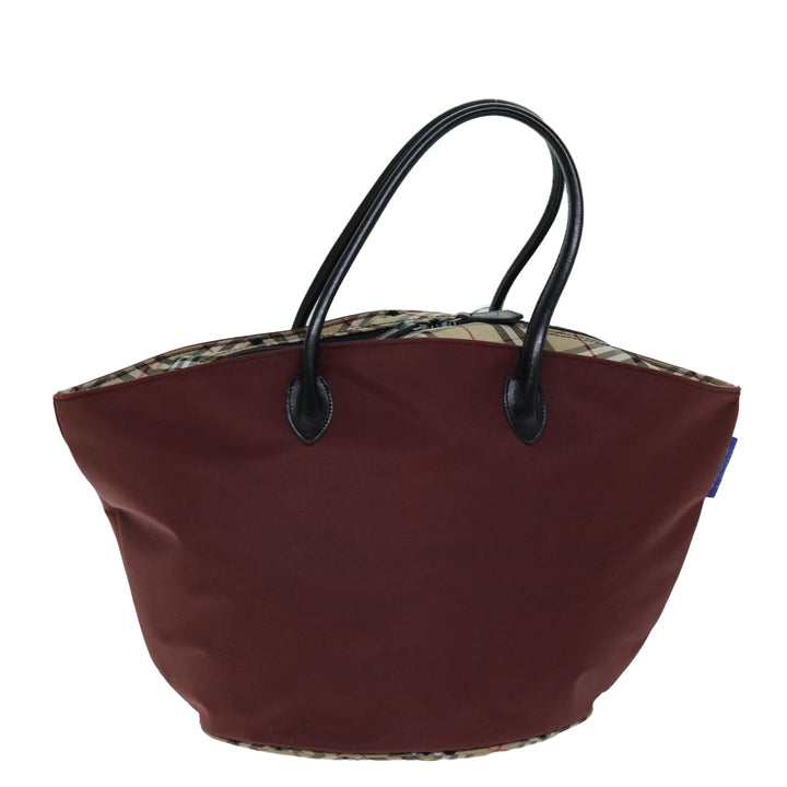 BURBERRYSs Nova Check Blue Label Tote Bag Nylon Beige Bordeaux Auth bs14390