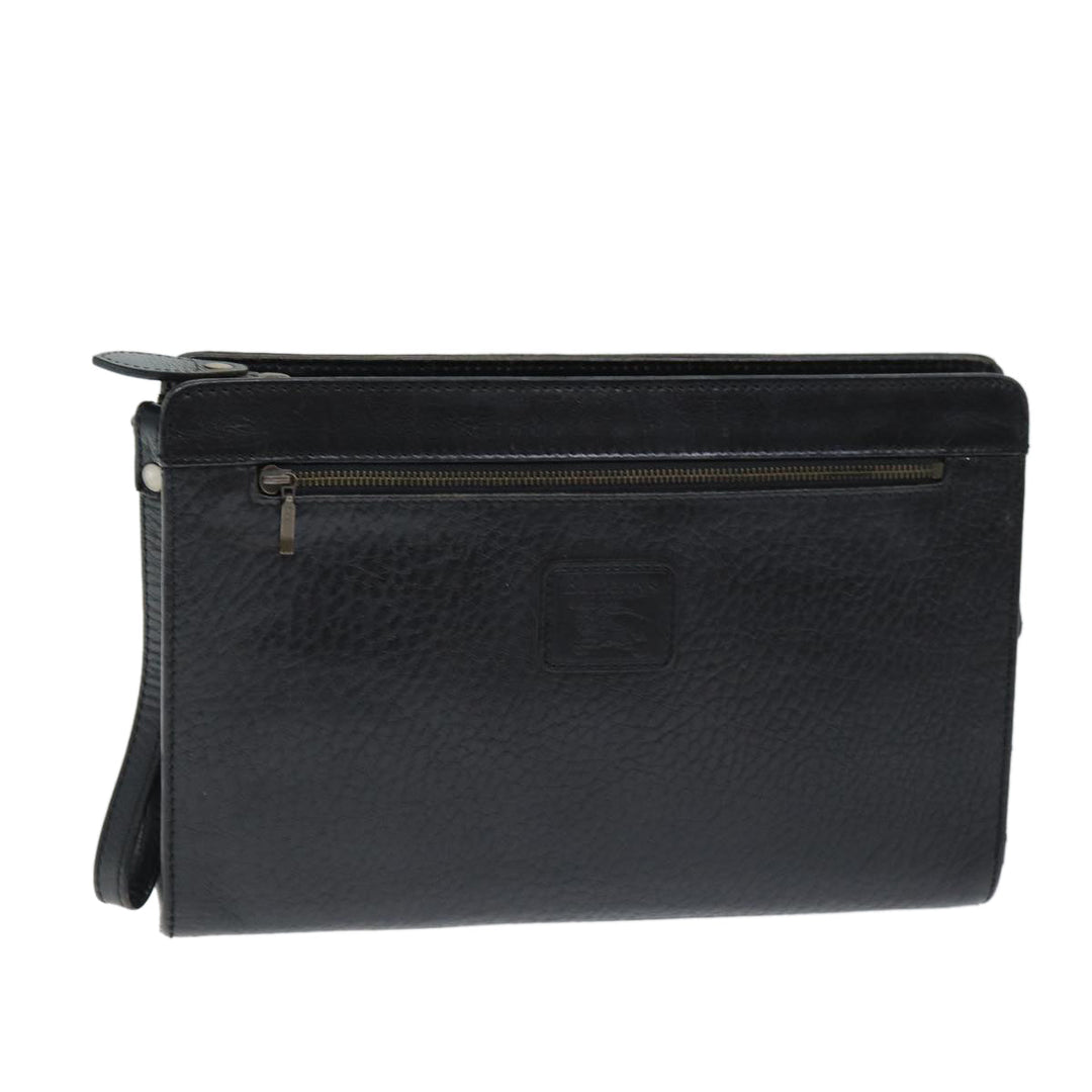BurberrySs Clutch Bag Leather Black Auth bs14433