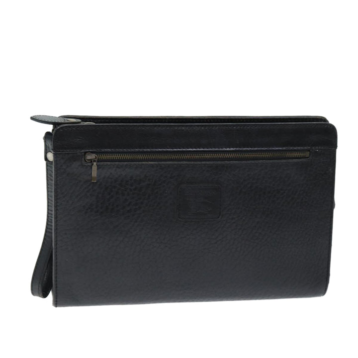 BurberrySs Clutch Bag Leather Black Auth bs14433