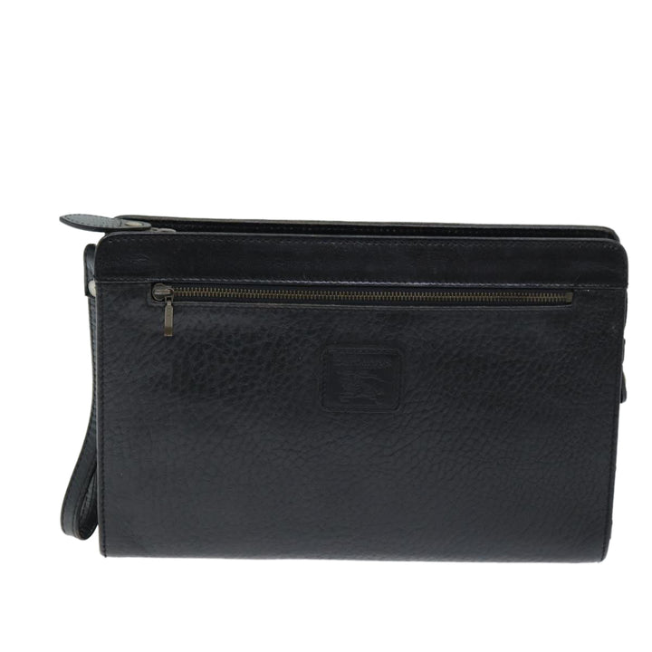 BurberrySs Clutch Bag Leather Black Auth bs14433