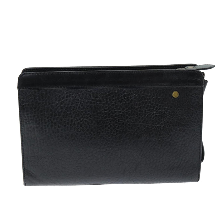 BurberrySs Clutch Bag Leather Black Auth bs14433