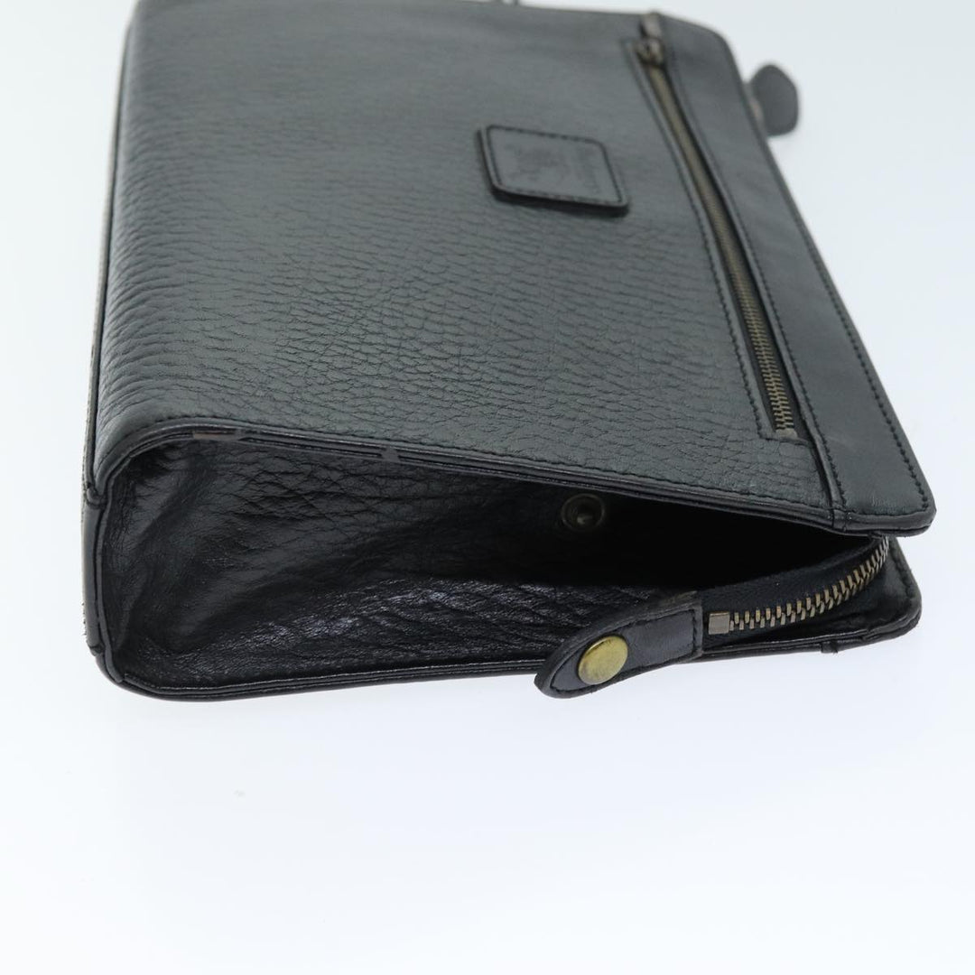 BurberrySs Clutch Bag Leather Black Auth bs14433