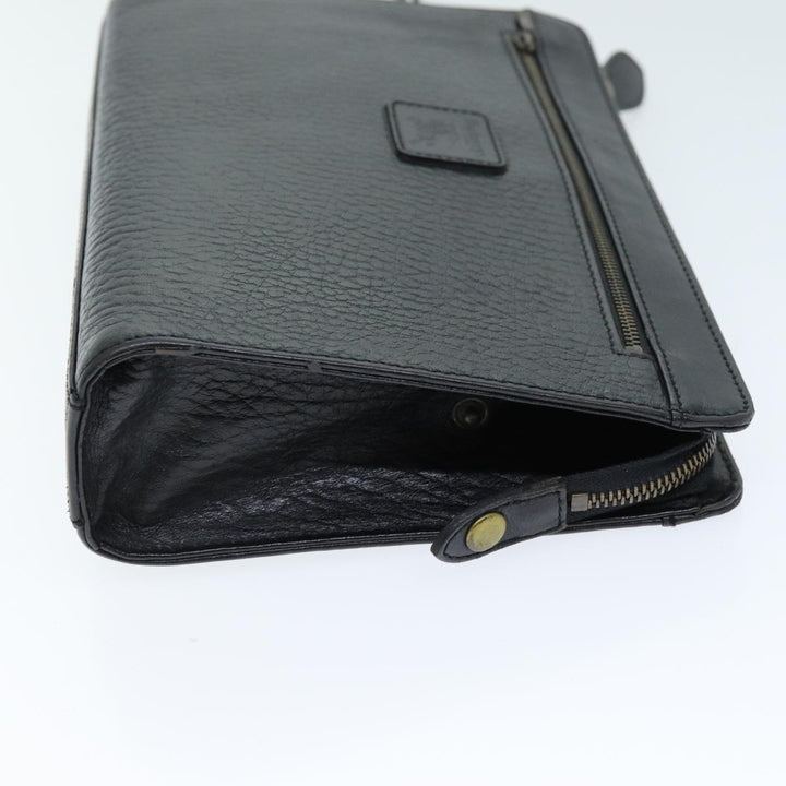 BurberrySs Clutch Bag Leather Black Auth bs14433