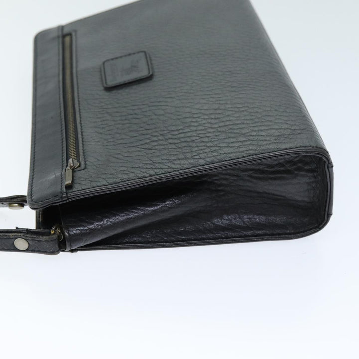 BurberrySs Clutch Bag Leather Black Auth bs14433