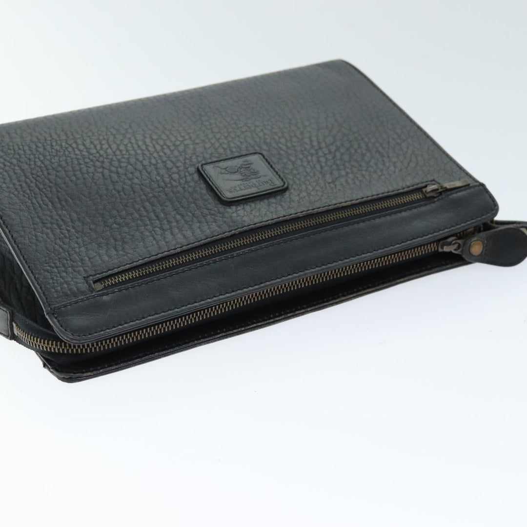 BurberrySs Clutch Bag Leather Black Auth bs14433