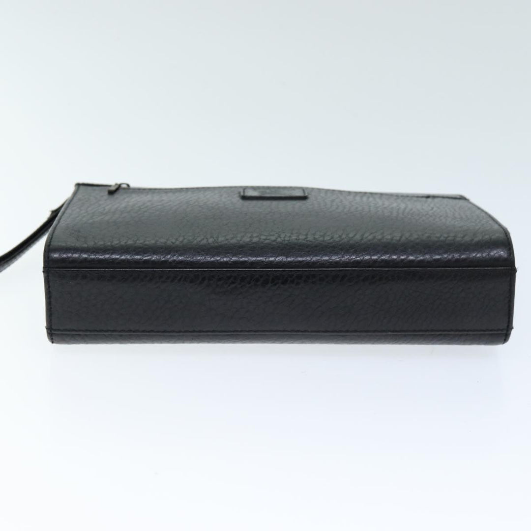 BurberrySs Clutch Bag Leather Black Auth bs14433