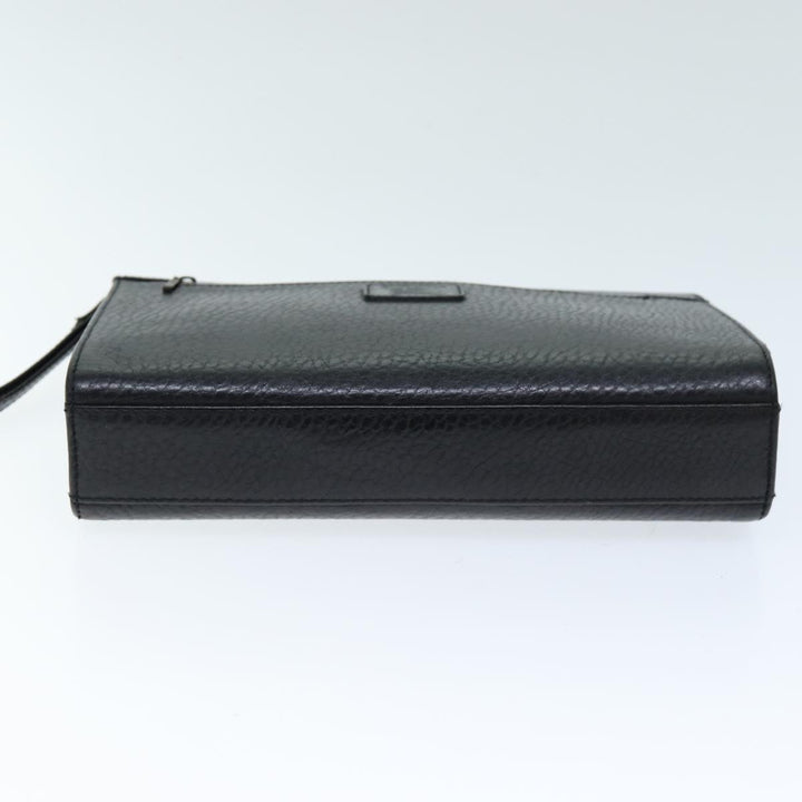 BurberrySs Clutch Bag Leather Black Auth bs14433
