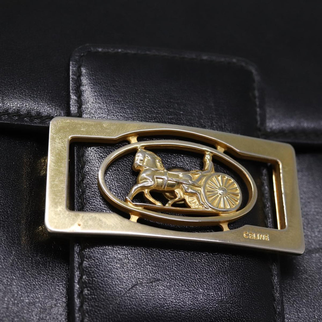 Celine Horse Carriage Shoulder Bag Leather Black  14459