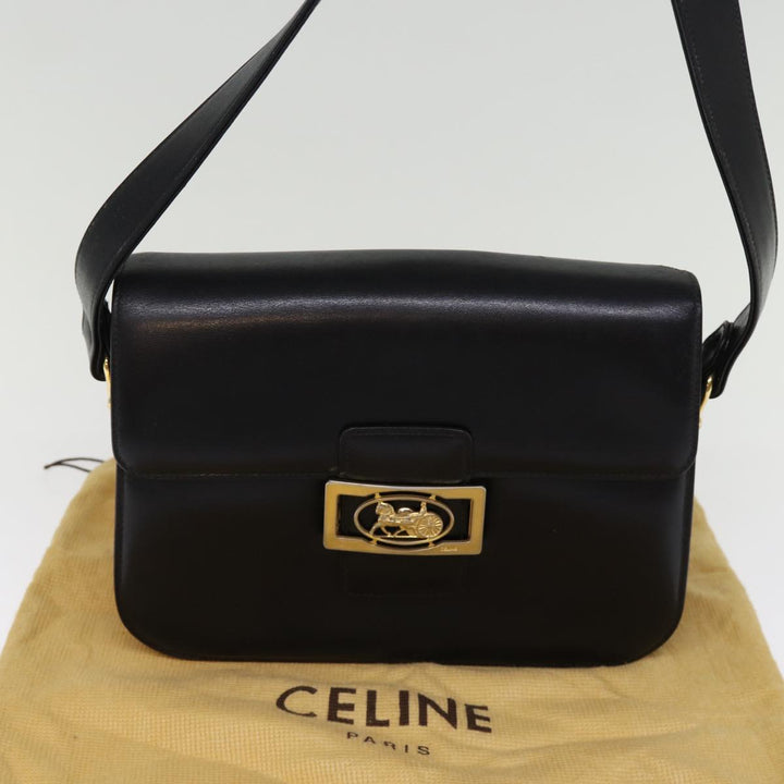 Celine Horse Carriage Shoulder Bag Leather Black  14459