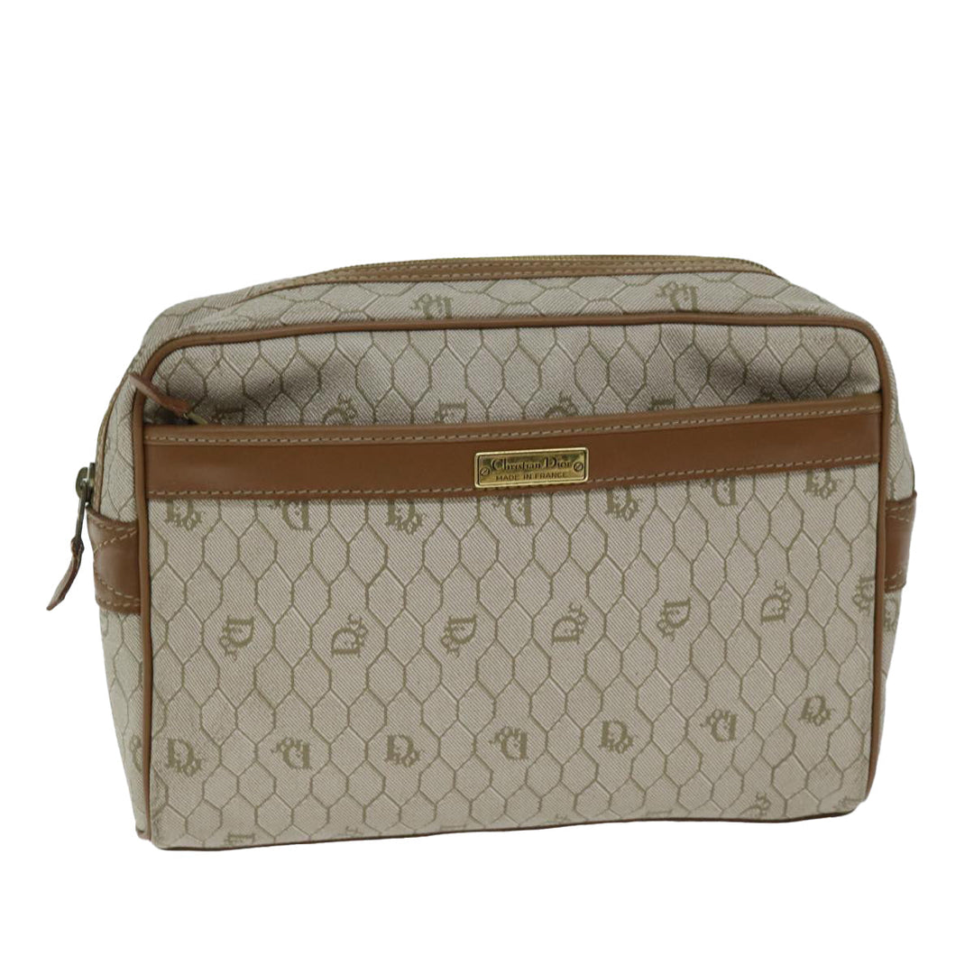 CHRISTIAN Top quality Dior Honeycomb Canvas Clutch Bag PVC Leather Beige Auth bs14478