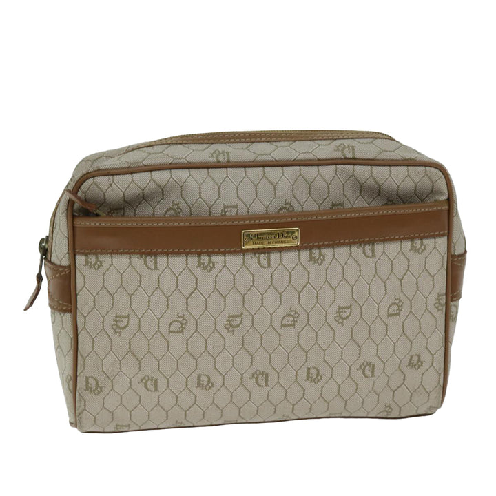CHRISTIAN Top quality Dior Honeycomb Canvas Clutch Bag PVC Leather Beige Auth bs14478