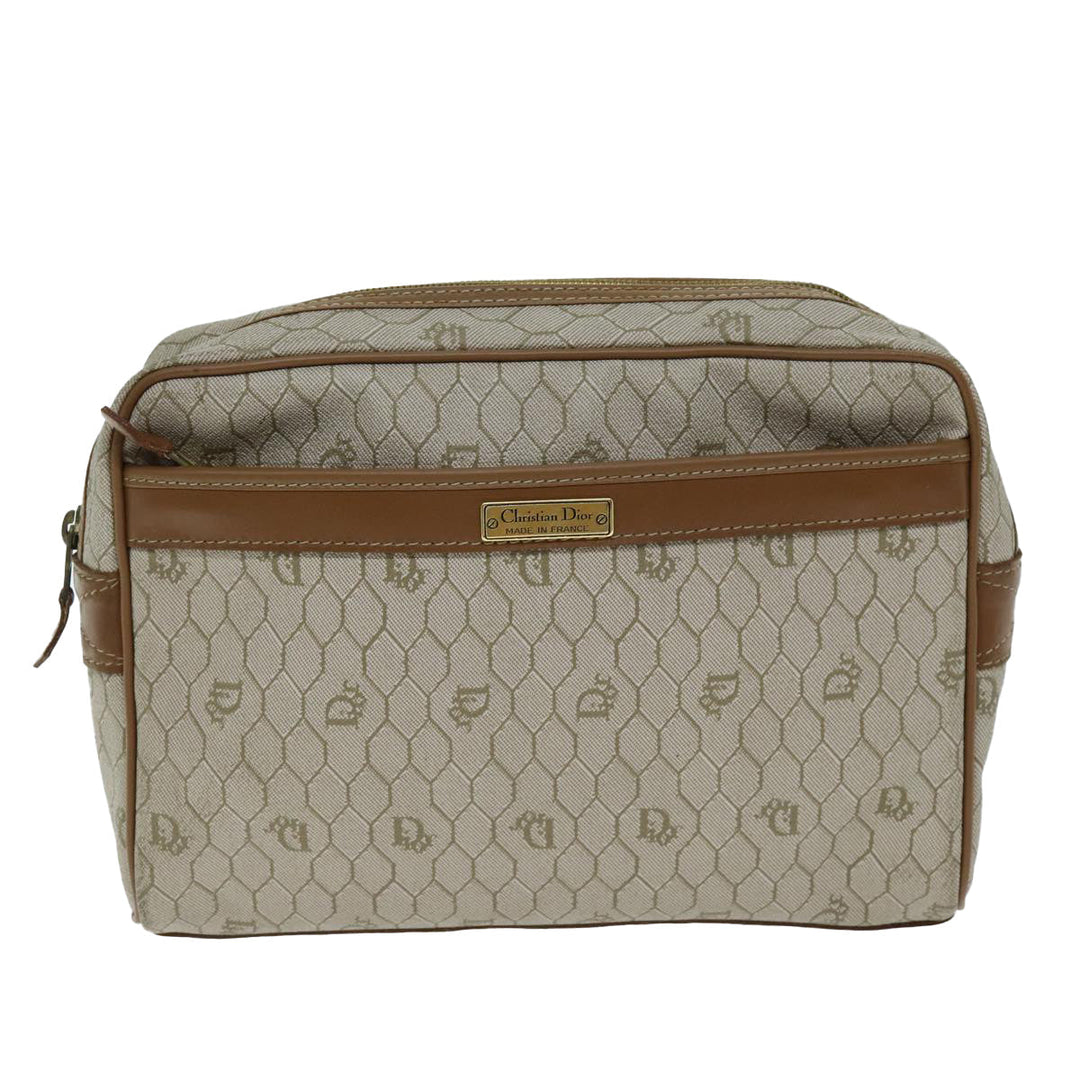 CHRISTIAN Top quality Dior Honeycomb Canvas Clutch Bag PVC Leather Beige Auth bs14478