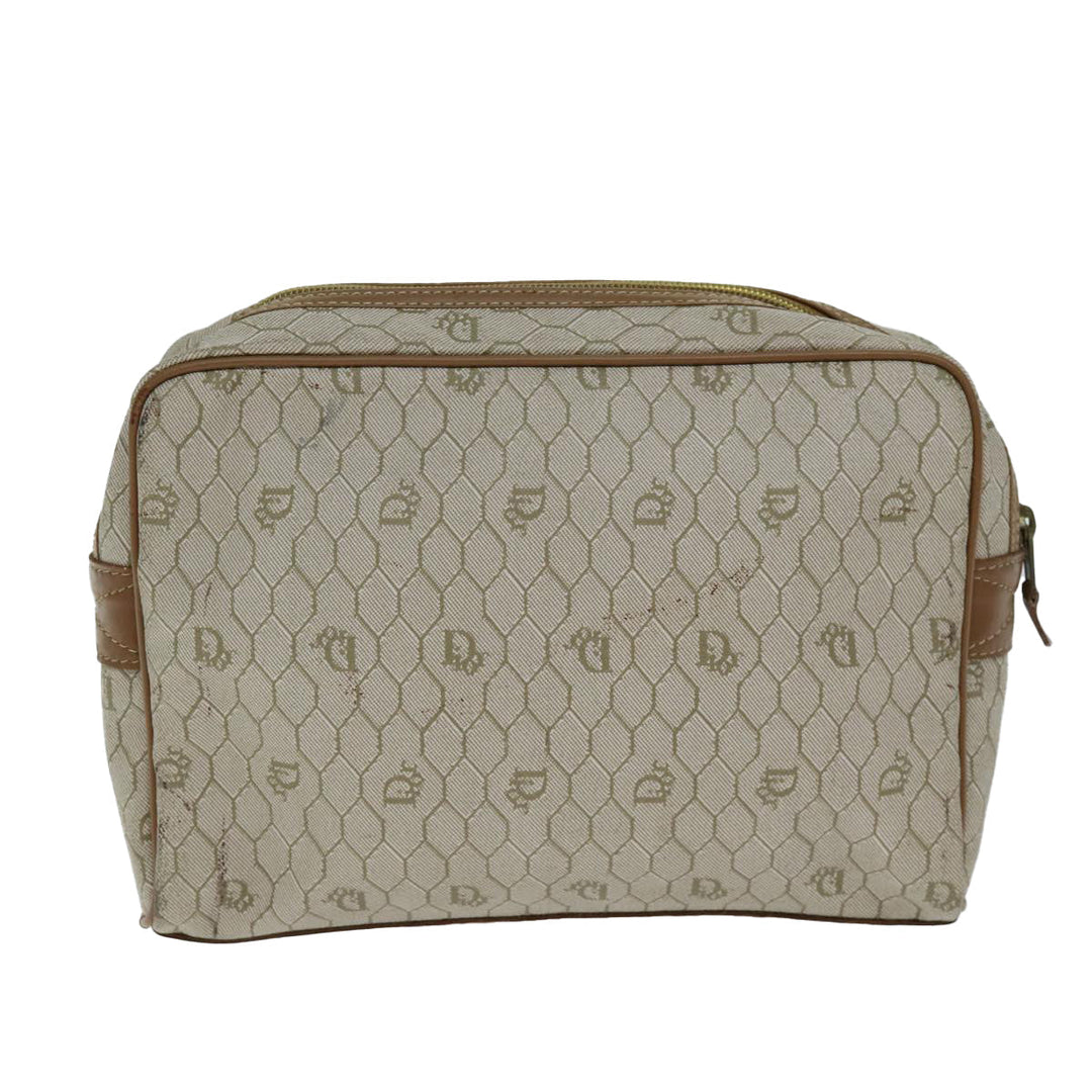 CHRISTIAN Top quality Dior Honeycomb Canvas Clutch Bag PVC Leather Beige Auth bs14478